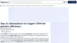 Screenshot of Best CRM alternatives to Copper: 13 tools to know in 2025 - Appvizer