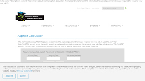Screenshot of Asphalt Calculator - Minnesota Asphalt Pavement Association