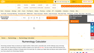Screenshot of Numerology Calculator - AstroSage