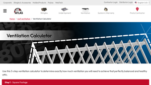 Screenshot of Ventilation Calculator | atlasroofing.com