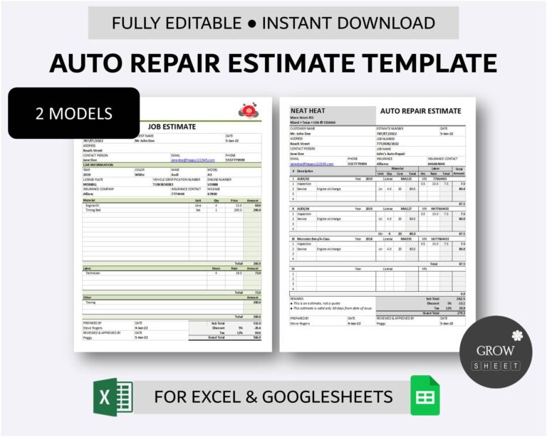 Featured image for auto body repair estimate calculator - Printable Auto Repair Estimate Template ...