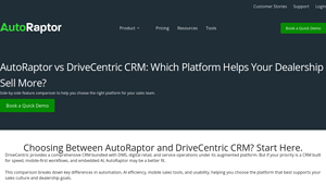 Screenshot of AutoRaptor vs DriveCentric CRM — Feature Comparison for ...