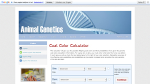 Screenshot of Coat Color Calculator - Animal Genetics Avian