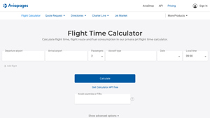 Screenshot of Flight Time Calculator and Route Planner - Aviapages