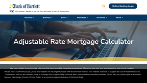 Screenshot of Adjustable Rate Mortgage Calculator | Bank of Bartlett