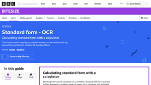 Screenshot of Calculating standard form with a calculator - BBC