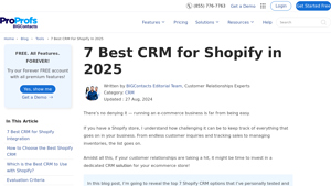 Screenshot of List of 7 Best CRM to Integrate With Shopify - BIGContacts
