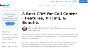 Screenshot of 8 Best CRM for Call Center | Features, Pricing, & Benefits