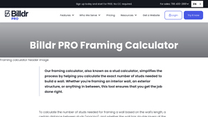 Screenshot of Free Framing Calculator | Construction Calculators - Billdr PRO
