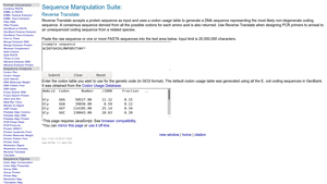 Screenshot of Reverse Translate - Bioinformatics.org