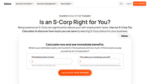 Screenshot of S Corporation Tax Calculator: Estimate Your Tax Savings - Bizee