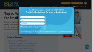 Screenshot of Top 10 Website Hosting Providers for Small Businesses - BizIQ