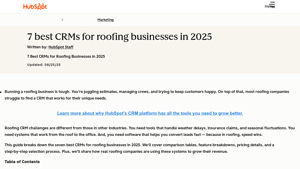 Screenshot of 7 best CRMs for roofing businesses in 2025 - HubSpot Blog