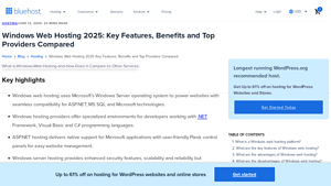 Screenshot of Windows Web Hosting 2025: Top Features, Benefits, and ... - Bluehost
