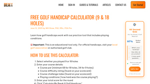 Screenshot of Free Golf Handicap Calculator (9 & 18 holes)