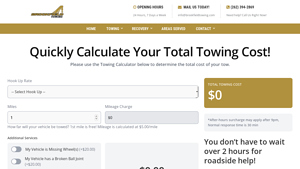 Screenshot of Tow Truck Cost & Rates | Towing Service Calculator