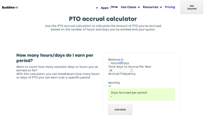 Screenshot of Free PTO accrual calculator | BuddiesHR