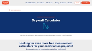 Screenshot of Free Drywall Calculator | Construction Calculators - BuildBook