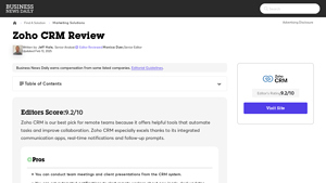 Screenshot of Zoho CRM Review and Pricing in 2025 - Business News Daily
