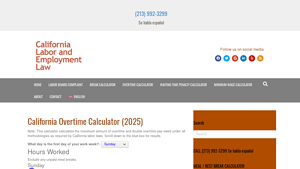 Screenshot of Overtime Calculator - California Labor and Employment Law