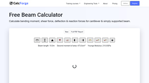 Screenshot of Free Beam Calculator | Reactions, Bending, Shear Analysis
