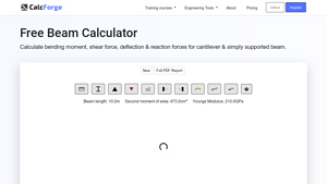 Screenshot of Free Beam Calculator | Reactions, Bending, Shear Analysis
