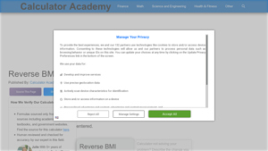 Screenshot of Reverse BMI Calculator