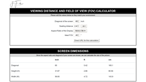 Screenshot of Viewing Distance and Field of View | Online-Calculator