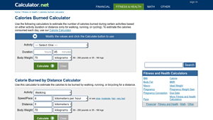 Screenshot of Calories Burned Calculator
