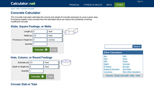 Screenshot of Concrete Calculator