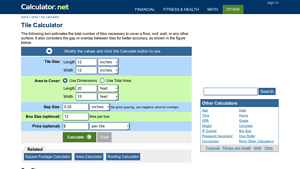 Screenshot of Tile Calculator