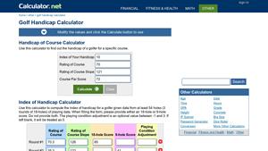 Screenshot of Golf Handicap Calculator