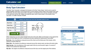 Screenshot of Body Type Calculator