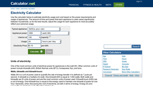 Screenshot of Electricity Calculator