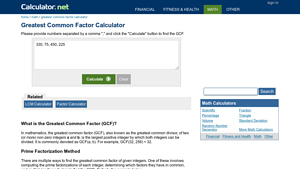 Screenshot of Greatest Common Factor Calculator