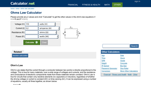 Screenshot of Ohms Law Calculator