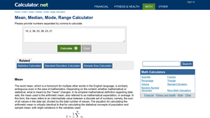 Screenshot of Mean, Median, Mode, Range Calculator