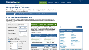 Screenshot of Mortgage Payoff Calculator