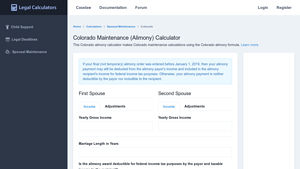 Screenshot of Colorado Maintenance (Alimony) Calculator