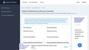 Screenshot of California Maintenance (Alimony) Calculator