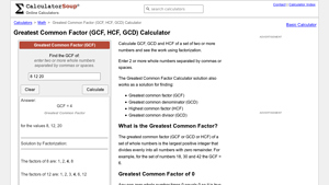 Screenshot of Greatest Common Factor ( GCF ) - Calculator Soup