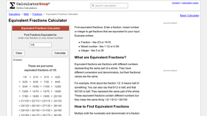 Screenshot of Equivalent Fractions Calculator