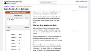 Screenshot of Mean, Median, Mode Calculator