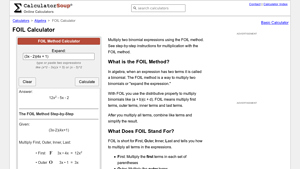 Screenshot of FOIL Method Calculator