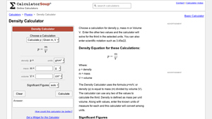 Screenshot of Density Calculator p = m/V
