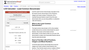 Screenshot of Least Common Denominator (LCD) - Calculator Soup