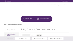 Screenshot of Filing Date and Deadline Calculator - CalDepo