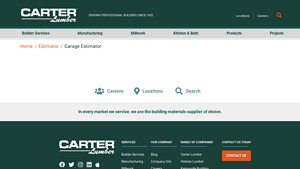 Screenshot of Carter Lumber Free Garage Estimator