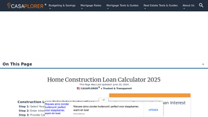 Screenshot of Home Construction Loan Calculator 2025 - Casaplorer
