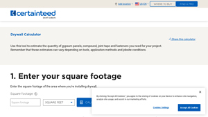 Screenshot of Drywall Calculator - CertainTeed